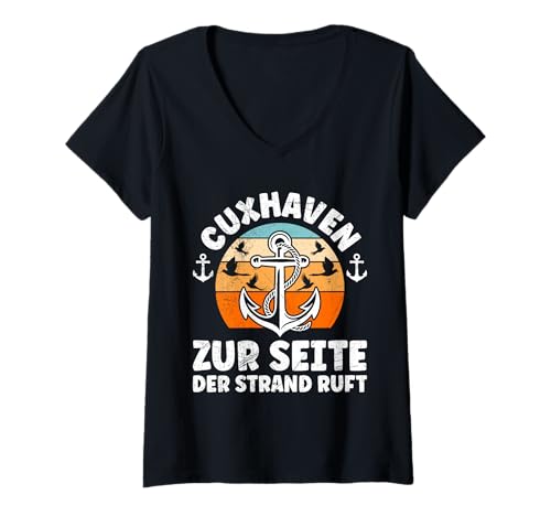 Damen Cuxhavener ZUR Seite DER Strand Ruft Lustiges Cuxhaven T-Shirt mit V-Ausschnitt von Cuxhaven Geschenk Nordsee Shirt Cuxhavener