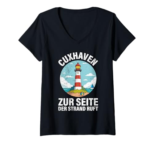 Damen Cuxhavener ZUR Seite DER Strand Ruft Lustiges Cuxhaven T-Shirt mit V-Ausschnitt von Cuxhaven Geschenk Nordsee Shirt Cuxhavener