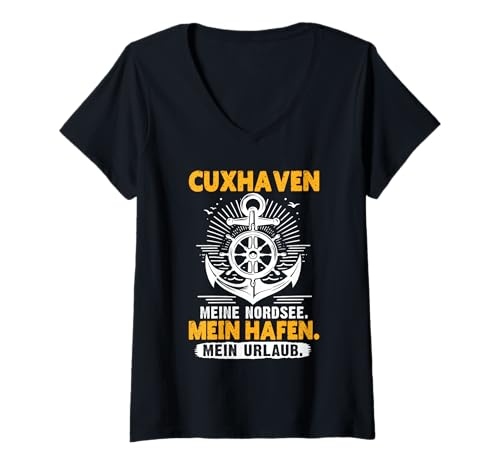 Damen Nordsee CUXHAVEN Meine NORDSEE Mein Hafen Cuxhaven Urlaub T-Shirt mit V-Ausschnitt von Cuxhaven Geschenk Nordsee Shirt Cuxhavener