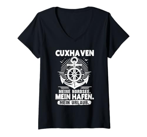 Damen Nordsee CUXHAVEN Meine NORDSEE Mein Hafen Cuxhaven Urlaub T-Shirt mit V-Ausschnitt von Cuxhaven Geschenk Nordsee Shirt Cuxhavener