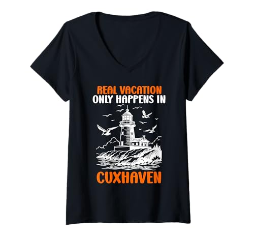 Damen Nordsee ECHTEN Urlaub GIBT'S NUR IN CUXHAVEN Nordsee T-Shirt mit V-Ausschnitt von Cuxhaven Geschenk Nordsee Shirt Cuxhavener