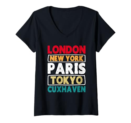 Damen Nordsee London New York Paris Tokyo CUXHAVEN Urlaub T-Shirt mit V-Ausschnitt von Cuxhaven Geschenk Nordsee Shirt Cuxhavener