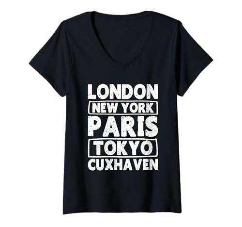Damen Nordsee London New York Paris Tokyo CUXHAVEN Urlaub T-Shirt mit V-Ausschnitt von Cuxhaven Geschenk Nordsee Shirt Cuxhavener