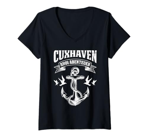 Damen Nordsee Urlaub AHOI Abenteuer Lustiges Cuxhaven T-Shirt mit V-Ausschnitt von Cuxhaven Geschenk Nordsee Shirt Cuxhavener
