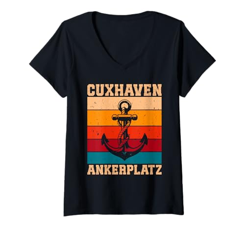 Damen Nordsee Urlaub ANKERPLATZ CUXHAVEN Lustiges Cuxhavener T-Shirt mit V-Ausschnitt von Cuxhaven Geschenk Nordsee Shirt Cuxhavener