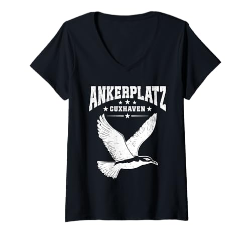 Damen Nordsee Urlaub ANKERPLATZ CUXHAVEN Lustiges Cuxhavener T-Shirt mit V-Ausschnitt von Cuxhaven Geschenk Nordsee Shirt Cuxhavener