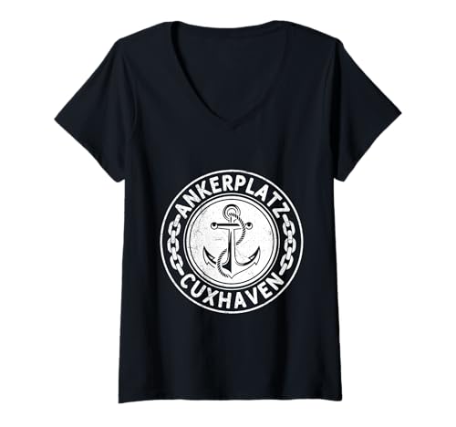 Damen Nordsee Urlaub CUXHAVEN ANKERPLATZ Lustiges Cuxhavener T-Shirt mit V-Ausschnitt von Cuxhaven Geschenk Nordsee Shirt Cuxhavener