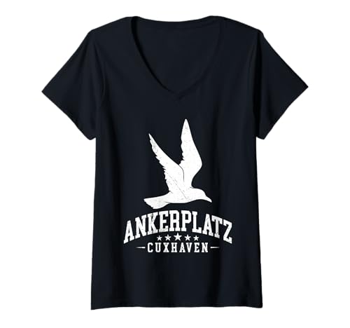 Damen Nordsee Urlaub CUXHAVEN ANKERPLATZ Lustiges Cuxhavener T-Shirt mit V-Ausschnitt von Cuxhaven Geschenk Nordsee Shirt Cuxhavener
