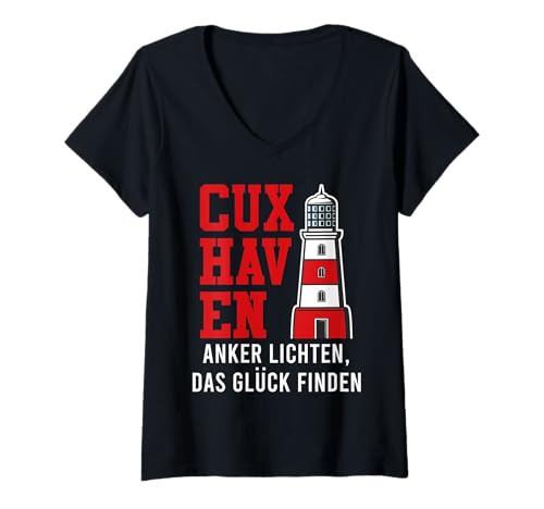 Damen Nordsee Urlaub CUXHAVEN Anker LICHTEN GLÜCK Finden Cuxhaven T-Shirt mit V-Ausschnitt von Cuxhaven Geschenk Nordsee Shirt Cuxhavener