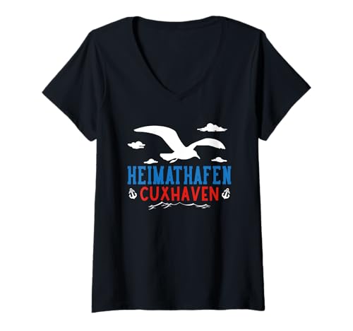 Damen Nordsee Urlaub CUXHAVEN Heimathafen Lustiges Cuxhavener T-Shirt mit V-Ausschnitt von Cuxhaven Geschenk Nordsee Shirt Cuxhavener