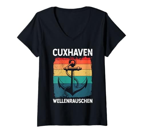 Damen Nordsee Urlaub CUXHAVEN WELLENRAUSCHEN Lustig Cuxhavener T-Shirt mit V-Ausschnitt von Cuxhaven Geschenk Nordsee Shirt Cuxhavener