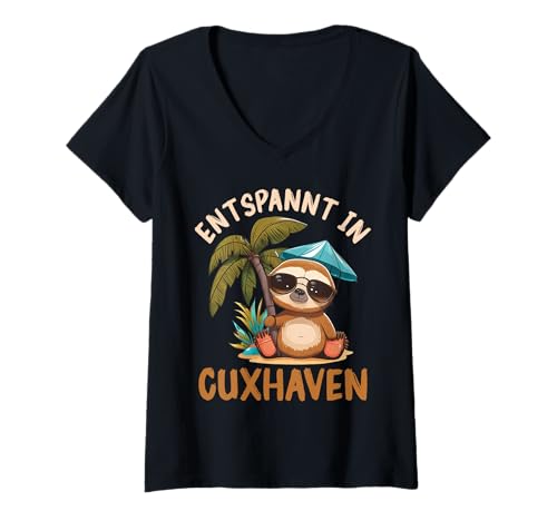 Damen Nordsee Urlaub ENTSPANNT IN CUXHAVEN Lustig Cuxhavener T-Shirt mit V-Ausschnitt von Cuxhaven Geschenk Nordsee Shirt Cuxhavener