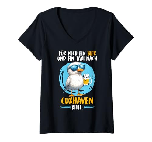 Damen Nordsee Urlaub FÜR Mich EIN Bier UND Taxi NACH CUXHAVEN T-Shirt mit V-Ausschnitt von Cuxhaven Geschenk Nordsee Shirt Cuxhavener