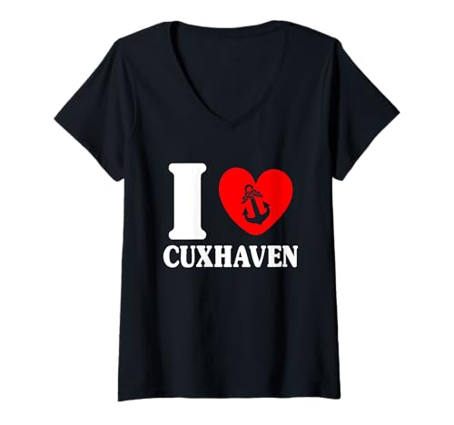 Damen Nordsee Urlaub I Love CUXHAVEN Lustig Cuxhavener T-Shirt mit V-Ausschnitt von Cuxhaven Geschenk Nordsee Shirt Cuxhavener