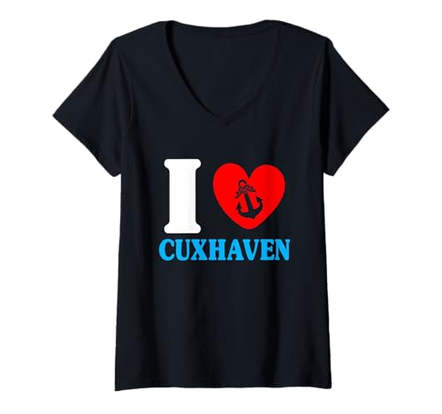 Damen Nordsee Urlaub I Love CUXHAVEN Lustig Cuxhavener T-Shirt mit V-Ausschnitt von Cuxhaven Geschenk Nordsee Shirt Cuxhavener