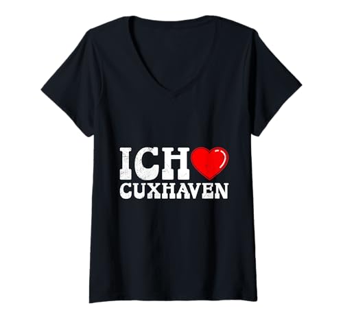 Damen Nordsee Urlaub ICH Liebe CUXHAVEN Lustiges Cuxhavener T-Shirt mit V-Ausschnitt von Cuxhaven Geschenk Nordsee Shirt Cuxhavener