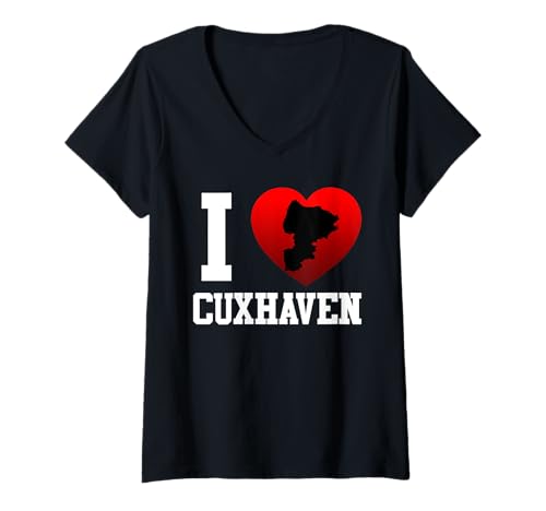 Damen Nordsee Urlaub ICH Liebe CUXHAVEN Lustiges Cuxhavener T-Shirt mit V-Ausschnitt von Cuxhaven Geschenk Nordsee Shirt Cuxhavener