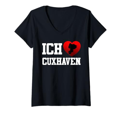 Damen Nordsee Urlaub ICH Liebe CUXHAVEN Lustiges Cuxhavener T-Shirt mit V-Ausschnitt von Cuxhaven Geschenk Nordsee Shirt Cuxhavener