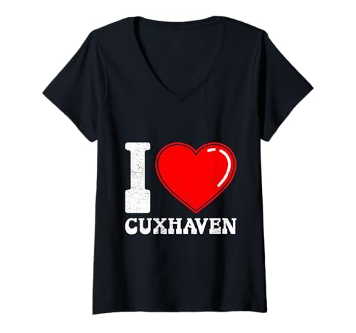 Damen Nordsee Urlaub ICH Liebe CUXHAVEN Lustiges Cuxhavener T-Shirt mit V-Ausschnitt von Cuxhaven Geschenk Nordsee Shirt Cuxhavener