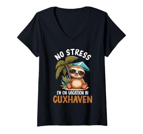 Damen Nordsee Urlaub KEINEN Stress Bin IN Urlaub IN CUXHAVEN T-Shirt mit V-Ausschnitt von Cuxhaven Geschenk Nordsee Shirt Cuxhavener