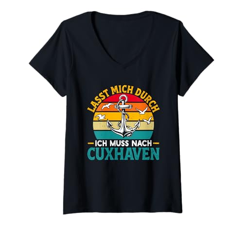Damen Nordsee Urlaub LASST Mich DURCH MUSS NACH CUXHAVEN Nordsee T-Shirt mit V-Ausschnitt von Cuxhaven Geschenk Nordsee Shirt Cuxhavener