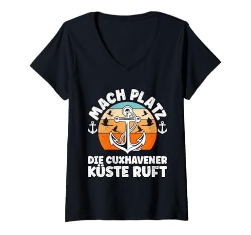 Damen Nordsee Urlaub MACH Platz CUXHAVENER KÜSTE Ruft Cuxhaven T-Shirt mit V-Ausschnitt von Cuxhaven Geschenk Nordsee Shirt Cuxhavener