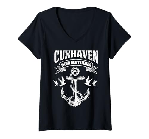Damen Nordsee Urlaub Meer GEHT Immer Lustiges Cuxhaven T-Shirt mit V-Ausschnitt von Cuxhaven Geschenk Nordsee Shirt Cuxhavener