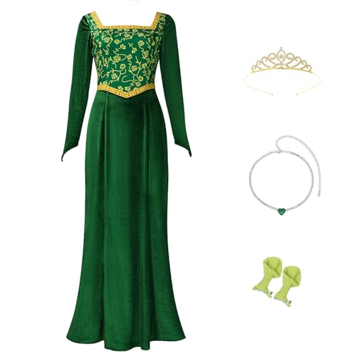 Cuzeolin Fiona Kostüm Prinzessin Fiona Kleid für Damen Langarm Grünes Samtkleid Elegantes Partykleid XL von Cuzeolin