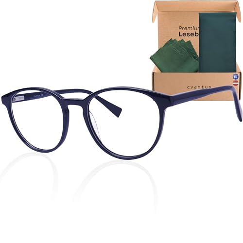 Cvantus Premium Lesebrille | Verschreibungsbrillen-Qualität - Hergestellt von Optikern | Blaulicht- und UV-Blocker, Antireflex, Antistatisch | Schwarz Rund Lesebrille Herren & Damen +2.00 von Cvantus