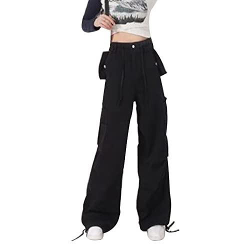 Cargohose Damen Beige High Waist Fashion Aesthetic Hip Hop Jogginghose Streetwear Cargo Pants Track Pants Yk2 Mode Hippie Aktivhose Pluderhose Teenager Mädchen Sporthose Lang mit Taschen von Cvanxluy