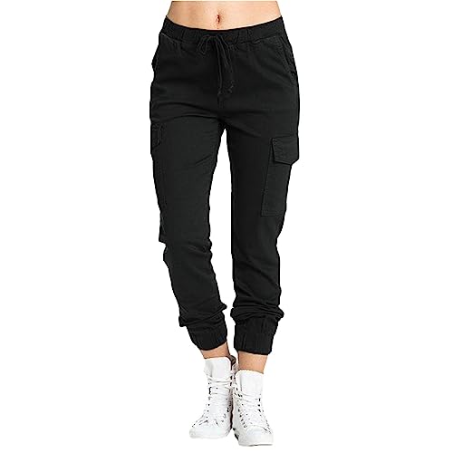 Cargohose Damen Jeans High Waist Aesthetic Vintage Jogginghose Arbeitshose Wanderhose Track Pants Frauen Y2K Lässige Loose Palazzo Hose Yogahose Teenager Mädchen Sporthose Lang Weites (Z1-Black, M) von Cvanxluy