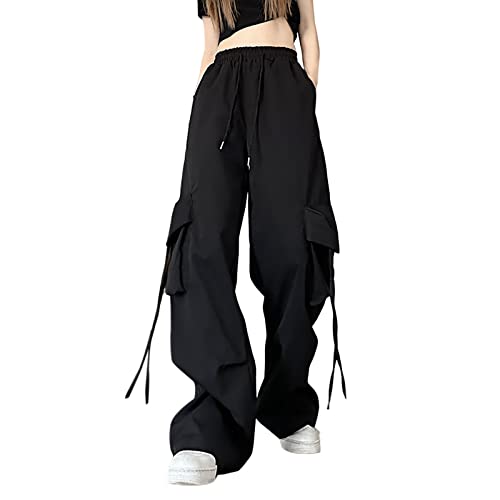 Cargohose Mädchen 146-152 Cargohose Damen High Waist Schwarz Aesthetic Vintage Jogginghose Streetwear Cargo Pants Frauen Xl Luftige Baggy Aktivhose Pluderhose Teenager Mädchen Sporthose Lang Locker von Cvanxluy