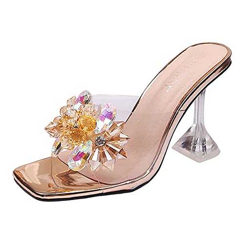 Cvanxluy Damen Sandalen mit Absatz Plateau Gold Strass Weiß Hausschuhe Frauen Sandaletten Schwarz 40 Schleife Modern Sandals Freizeitsandale Diamant Beiläufige Riemchensandalen Freizeitschuhe von Cvanxluy