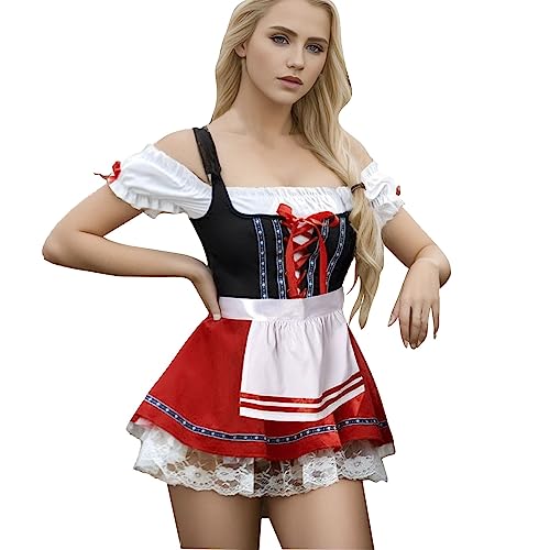 Cvanxluy Dirndl für Damen: Festlich Sexy Trachtenrock Kleid Trachtenmode Elegant Dirndlbluse Trachtenkleid Casual Germandress Dirndlschürze Freizeit Trachtenrock Trachten Mode von Cvanxluy