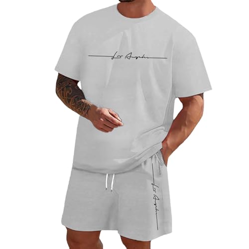 Cvanxluy Jogging Anzug, Sommer Outfit Herren Zweiteiler Kurzarm Atmungsaktive 2 Teiler Jogginganzug Strand Casual Tracksuit Freizeitanzug Shorts Und Tshirt Set Klamotten Bequem Kurz Trainingsanzug von Cvanxluy