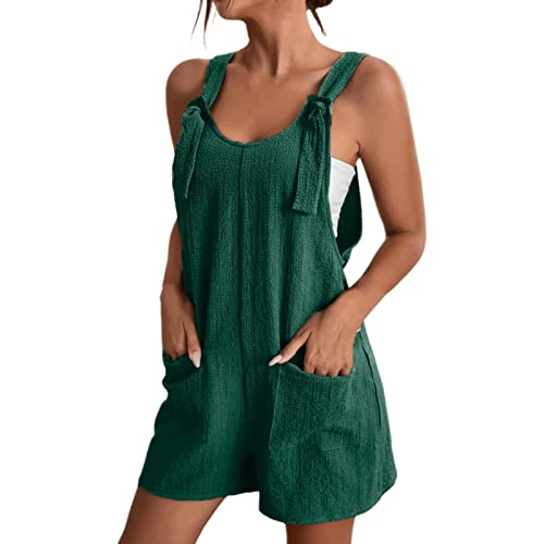 Cvanxluy Jumpsuit Damen Sommer Kurz Locker Ärmellos Große Größen Playsuit Kurz Latzhose Overall Casual V-Ausschnitt Hosenanzug Einteiler Latzhose mit Taschen Sommerhose Shorts Arbeitshose Strampler von Cvanxluy