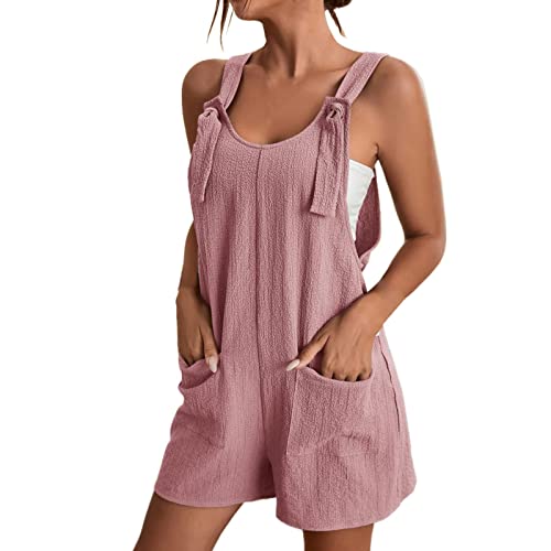 Cvanxluy Jumpsuit Damen Sommer Kurz Locker Ärmellos Große Größen Playsuit Kurz Latzhose Overall Casual V-Ausschnitt Hosenanzug Einteiler Latzhose mit Taschen Sommerhose Shorts Arbeitshose Strampler von Cvanxluy