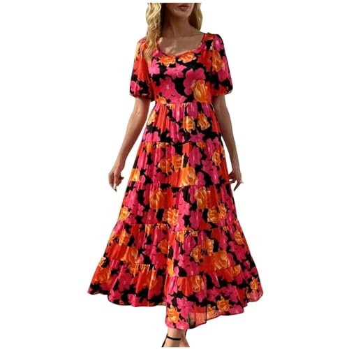 Cvanxluy Maxikleid Damen Sommer Große Größen Freizeit mit Ärmel Sommerkleid Maxikleid Curvy Maxi Lang Dress Kleider XXL Elegant Sundress Kleid Luftig Große Größen Strandkleid Freizeitkleid von Cvanxluy