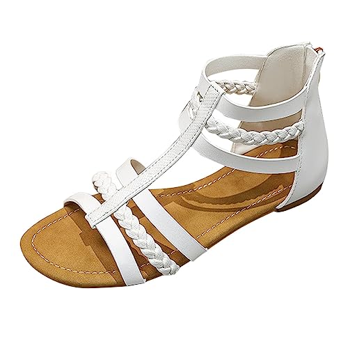 Cvanxluy Sandalen Damen Sommer Flach Bequem Trendige Sandalen Weiss Damen Sandalen Elegant Barfuß Sandalen Weiss Damen Sandalen Elegant Barfuß Sandalen Damen Bequem Elegant Einfarbig Hausschuhe von Cvanxluy