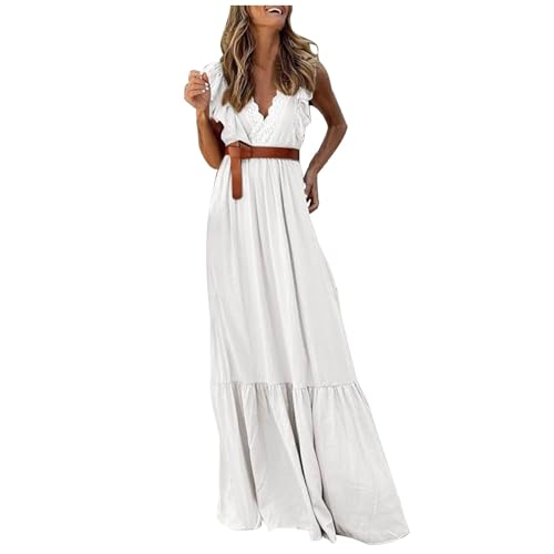 Cvanxluy Sommerkleid Damen Große Größen Ärmellos Große Größen Kleider Sommerkleid Sommer Elegant Lang Kleid Sundress Freizeit Casual Strandkleid Dress Leicht Maxi Freizeitkleid Maxikleid von Cvanxluy