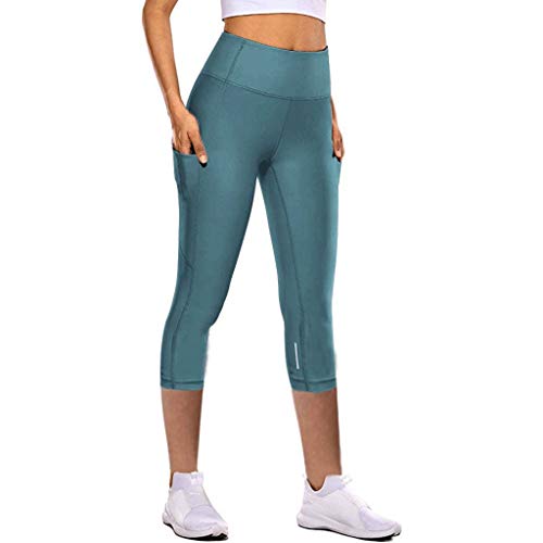 Cvanxluy Sport Leggings Damen 3/4 Capri mit Taschen High Waist Schnelltrocknend Laufhose Elastische Blickdicht Sommer Sportleggins mit Seitentaschen Tights Caprihose für Yoga Freizeit von Cvanxluy