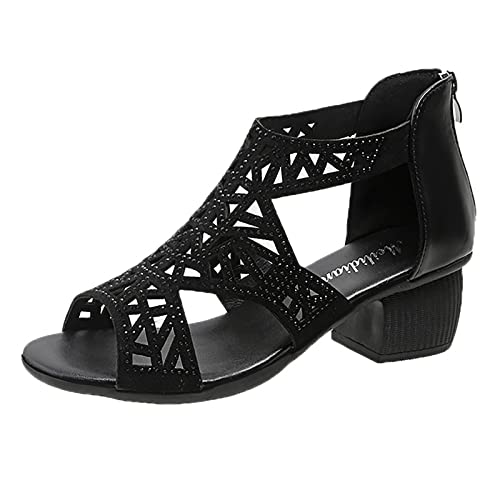 Damen Sandalen Sommer Elegant Elegant Ohne Absatz Knopfleiste Freizeit Pantoletten Frauen Sandaletten Elegant mit Absatz Glitzer Leichte Sommerschuhe Keilsandaletten Pumps Klobigem Freizeitschuhe von Cvanxluy