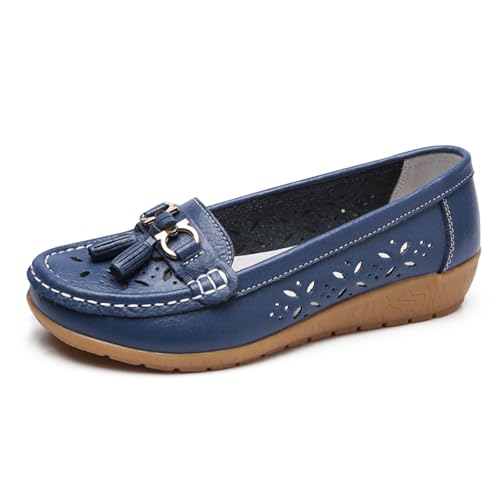 Mokassins Damen, Bequeme Mokassin Damen Slip-On Flach Elegant Runde Zehe Freizeitschuhe Loafers Casual Freizet Moccasins Wanderschuhe Atmungsaktiv Outdoor Halbschuhe Leichte für Frauen 42 von Cvanxluy