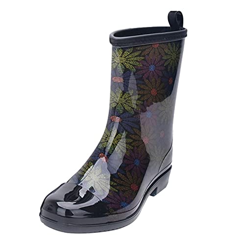 Regenstiefel Damen Outdoor Stilvollen Regenstiefeletten Gartenschuhe Rutschsicher Festival Damen Boots Gummi Stiefel Hineinschlüpfen Wasserdicht Regenschuhe Gartenstiefel Gummistiefeletten Komfort von Cvanxluy