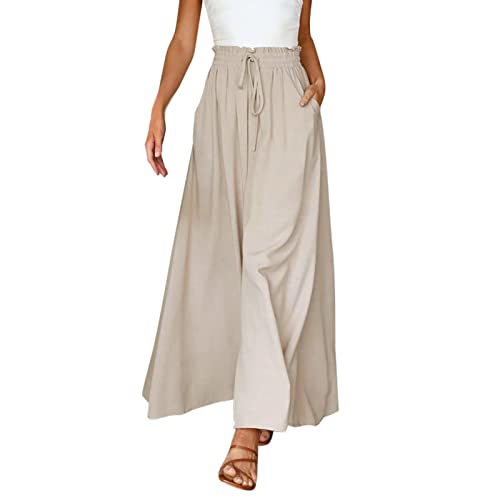 Wickelhose Damen Sommer Lang Wide Leg Pants Casual Einfarbig Hoher Taille Weite Bein Split Lang Hose mit Elastisch Bund Sommer Hosen Leichte Sporthose Lose Haremshose mit Schlitz Marlene Yogahosen von Cvanxluy