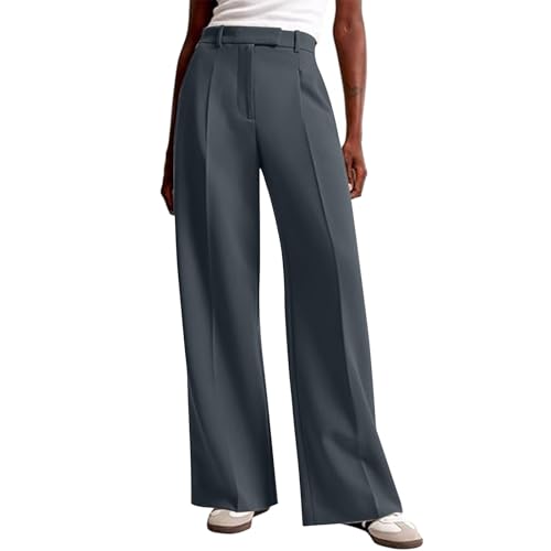 weite hose damen, Stoffhose Anzughose Damen Elegant Locker Palazzo Hose High Waist Sommerhosen Bequeme Weites Bein Business Hosen Lässig Locker Marlenehose Leichte Stretch Freizeithose mit Taschen von Cvanxluy