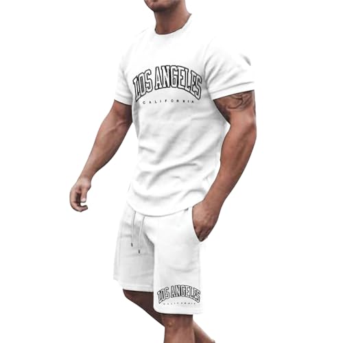 zweiteiler sommer, Sommer Outfit Herren Zweiteiler Casual 2 Teiler Sportanzug Shorts Und Tshirt Set Stretch Jogginganzug Atmungsaktive Sommerhemd Freizeitanzug Strand Trainingsanzug Tracksuit Männer von Cvanxluy