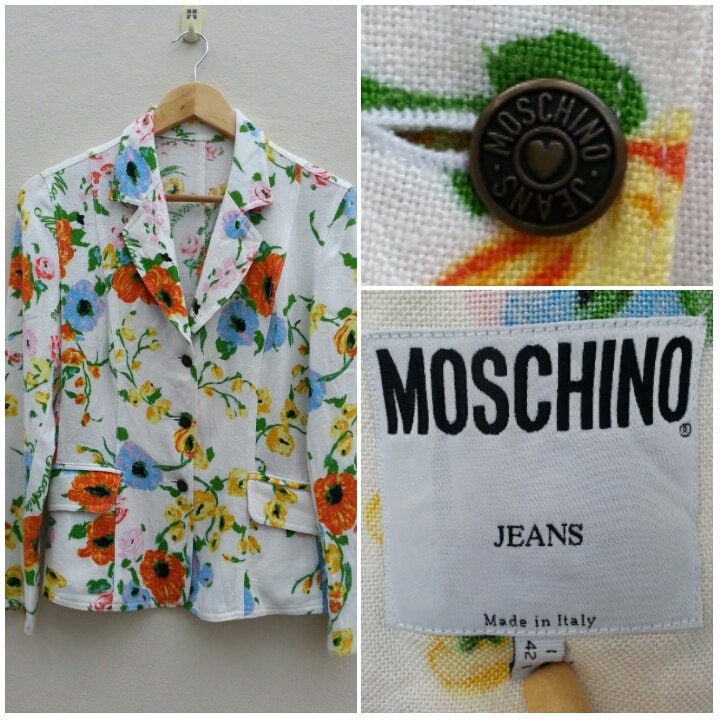 Moschino Jeansjacke Blazer/Blumenmuster Baumwolljacke Designer Größe 42 von CvintageLand