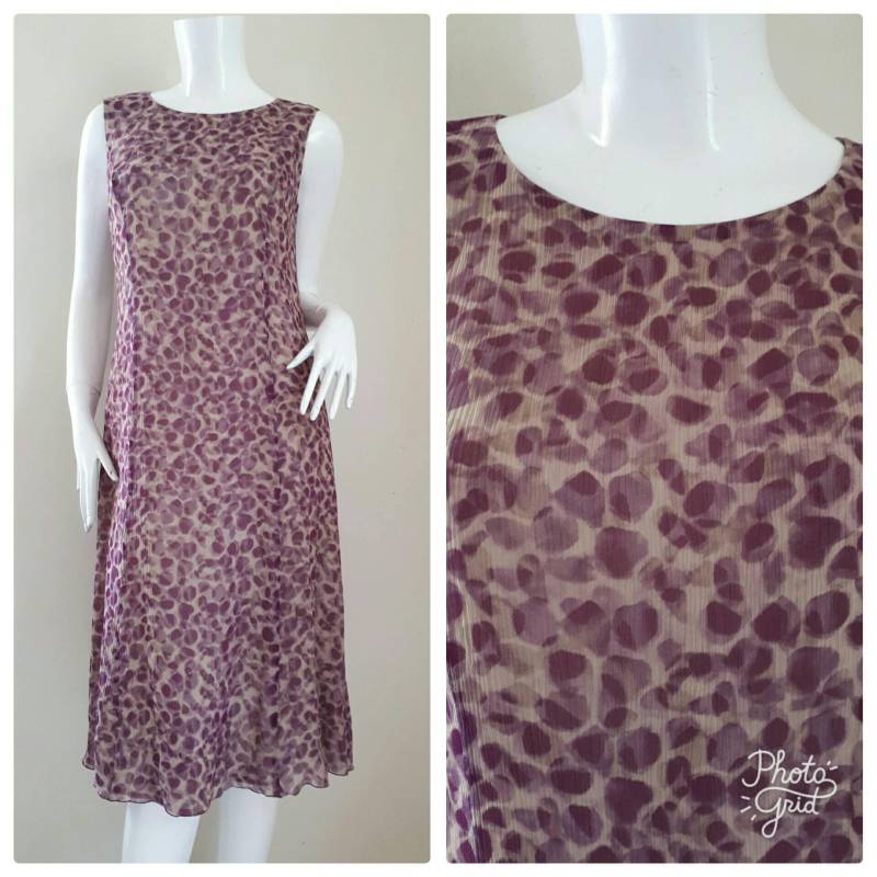 Vintage 80Er Hardy Amies Chiffon Print Kleid Größe 40 von CvintageLand