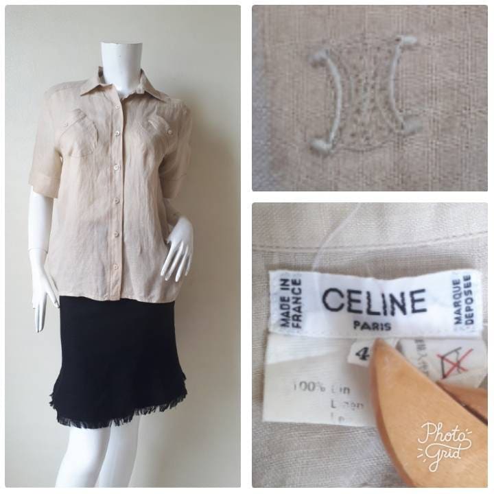 Vintage Celine Leinen Bluse Made in France Größe 40/Celine Gesticktes Logo von CvintageLand